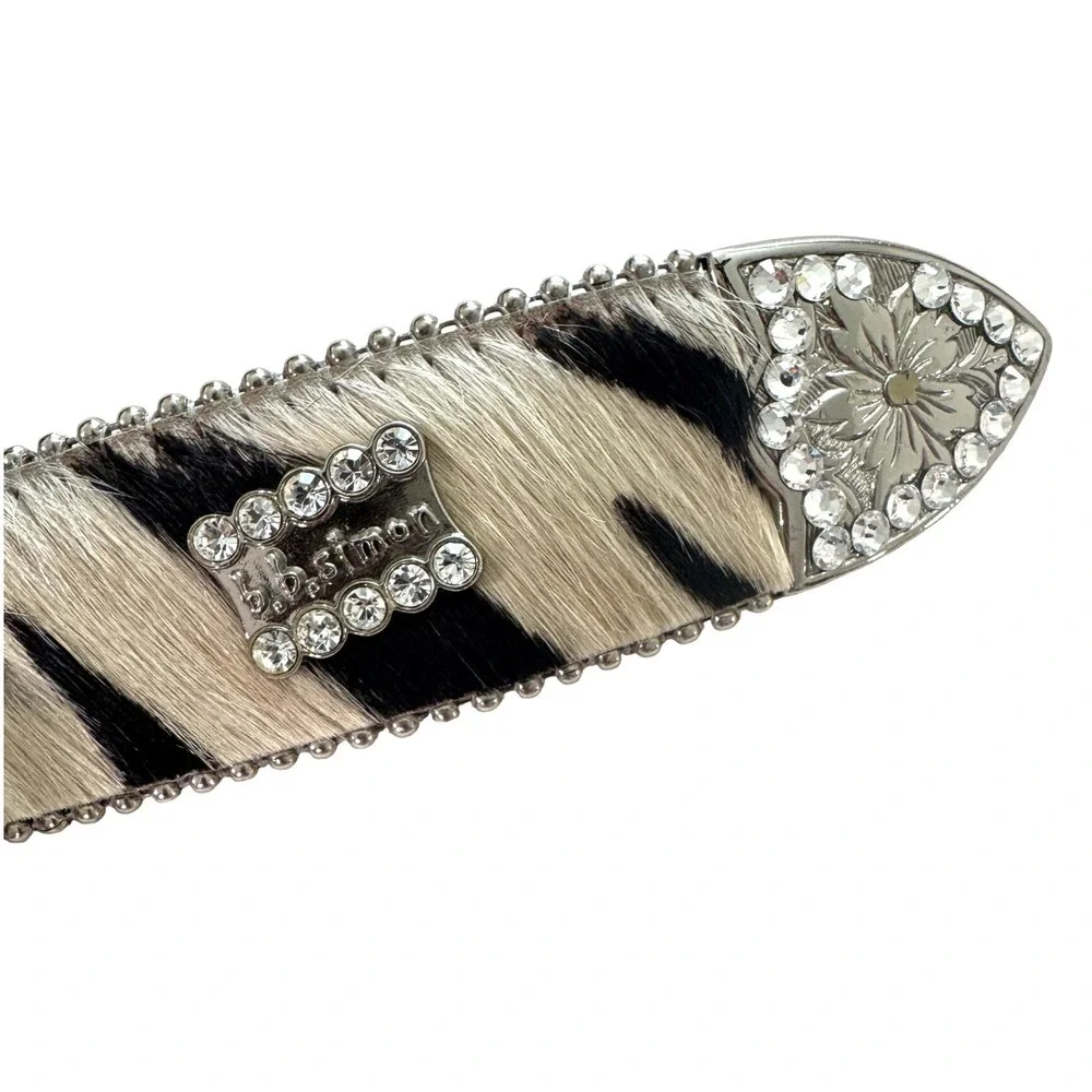 B.B. Simon Crystal Embellished Zebra print Pony Hair‎ Western Belt